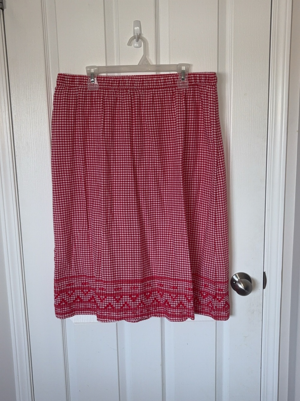 Gingham Midi Skirt with Embroidered Hem